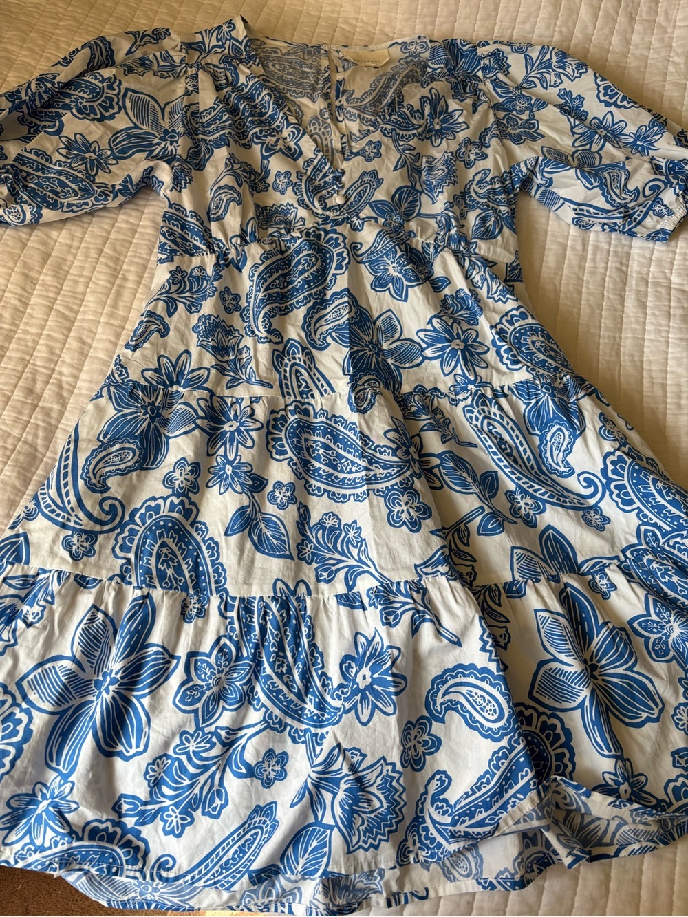 MELLODAY Blue and White Floral Paisley Women’s Dress